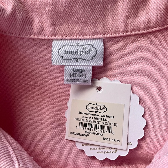 Mud Pie Pink Jewel Denim Jacket Birthday Party Faux Rhinestones 4T-5T - Picture 7 of 7